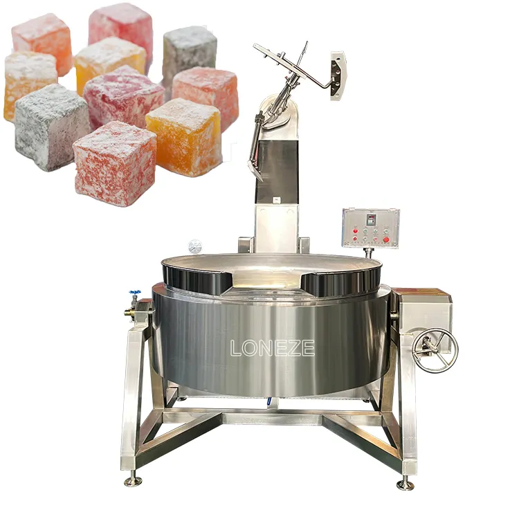 Panci masak listrik dapat dimiringkan otomatis kapasitas besar dengan Agitator makanan mesin pencampur masak planet untuk susu manis