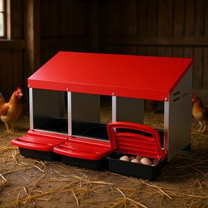 Nido de gallinas de 3 compartimentos, metálico, rojo, con nido inclinado para avicultura - Product Image 2