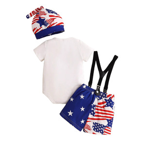 Ensemble <span class=keywords><strong>short</strong></span> à bretelles pour garçons, été, 0-2 ans, motif Jour de l'Indépendance, polyester doux - Product Image 5