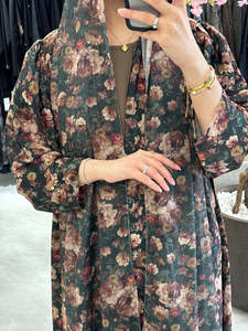 Vestido Largo Modesto con Estampado de Flores Personalizado Leduo, Abaya con Puños Fruncidos para Mujeres Musulmanas - Product Image 3