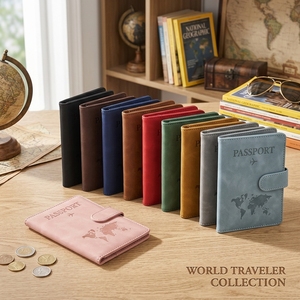Porte-passeport personnalisé avec carte du monde, <span class=keywords><strong>anti</strong></span>-magnétique, blocage RFID, en cuir PU, pour voyage - Product Image 1