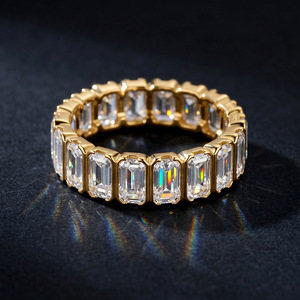 Anillo de Eternidad con Moissanita Corte Esmeralda de 0.5CT, Color D, VVS, Plata de Ley 925, Joyería Amarilla para <span class=keywords><strong>Mujer</strong></span>, Regalos - Product Image 3
