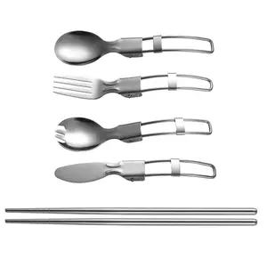 304 thép không gỉ gấp dao nĩa và muỗng dao kéo salad muỗng trái cây nĩa có thể tháo rời đũa ngoài trời Bộ di động
