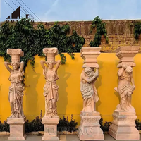 QUYANG Maison Décoration Sculpté À La Main En Pierre Naturelle Dame Statues Pilier Grand Poteau De Lumière En Marbre Blanc