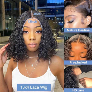 Parrucca corta all'ingrosso per le donne trasparente per il pizzo frontale con onda profonda senza colla capelli brasiliani di piccole <span class=keywords><strong>dimensioni</strong></span> nero - Product Image 5