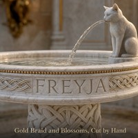 Fontaine Colonne en Marbre Blanc Personnalisée, Statue Nordique Freyja, Fontaine à Eau Chat au Peigne Doré, Design 3D, Projets OEM pour Villa