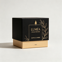 Boîte cadeau personnalisée en carton texturé pour bougies, avec couvercle, finition UV et dorure, en carton rigide