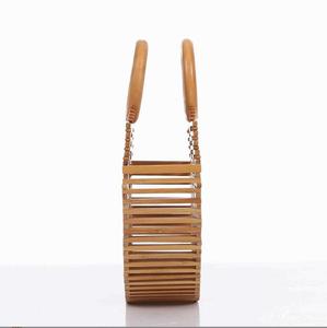 Bohemian Bamboo <b>Bucket</b> <b>Bag</b> <b>Women</b> Summer Handbag Natural Woven Tote with Leather Handles Portable Open Closure - Product Image 4
