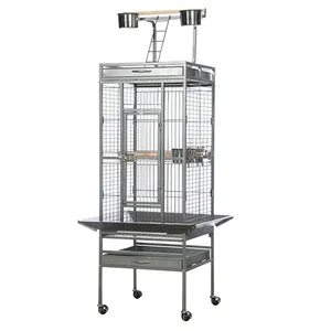 Fabrika doğrudan satış büyük uzay siyah demir papağan kanarya Budgie Pet kuş kafesi ile tekerlekler - Product Image 1