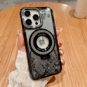 Nouvelle coque de luxe pour iPhone 16 15 14 13 12 Pro Max avec objectif caméra diamanté, motif floral, anneau magnétique scintillant et béquille - Product Image 6