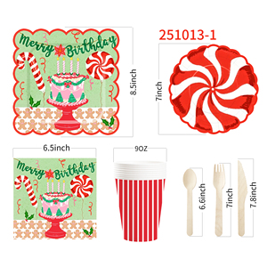 DAMAI Merry Birthday Theme Party Kits Round and <b>Square</b> Disposable Party Paper Plates Cups Napkin with Cake Tableware Set - Product Image 5