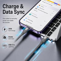 Câble de charge rapide USB-C vers 8 broches 30W en nylon tressé de 1 m avec cordon de synchronisation de données en alliage d'aluminium pour iPhone iPad - En stock