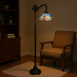 Lámpara de Pie Estilo Tiffany con Diseño de Libélula, Base de Hierro, Pantalla de Vidrio Multicolor, Tamaño Grande, Portalámparas E26, Luz de Lectura - Product Image 2