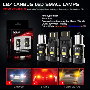 Ampoules LED CB7 CANBUS de haute qualité 1156 BA15S BAU15S clignotant feu de recul DRL 28W 2500LM pas Hyper Flash ambre blanc rouge