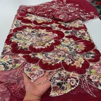 Tissu somalien Fransawi Dirac tissé en sergé 50% coton 50% polyester, jaune uni, jacquard, perles tubulaires, motif floral luxueux