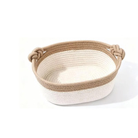 Panier de rangement bohème en corde de coton avec poignées, panier organisateur en corde de coton fait main, organisateur de maison tissé