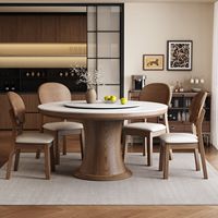 Massivholz und Steinplatte Esstisch für Wohnzimmer, moderner einfacher runder Tisch mit Plattenspieler für Esszimmer