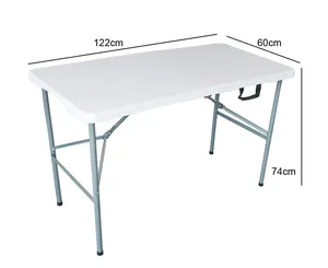 Meja perjamuan lipat plastik HDPE 4 kaki 122cm, tugas berat dengan rangka baja dan mekanisme penguncian