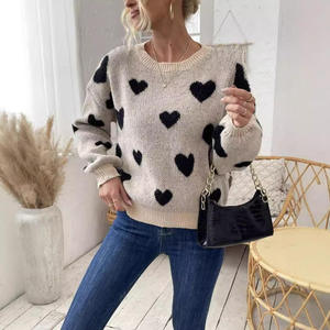 2025 vendita calda da donna coreana Casual in maglia traspirante a maniche lunghe snellente Pullover cuore a contrasto colore anteriore invernale - Product Image 5