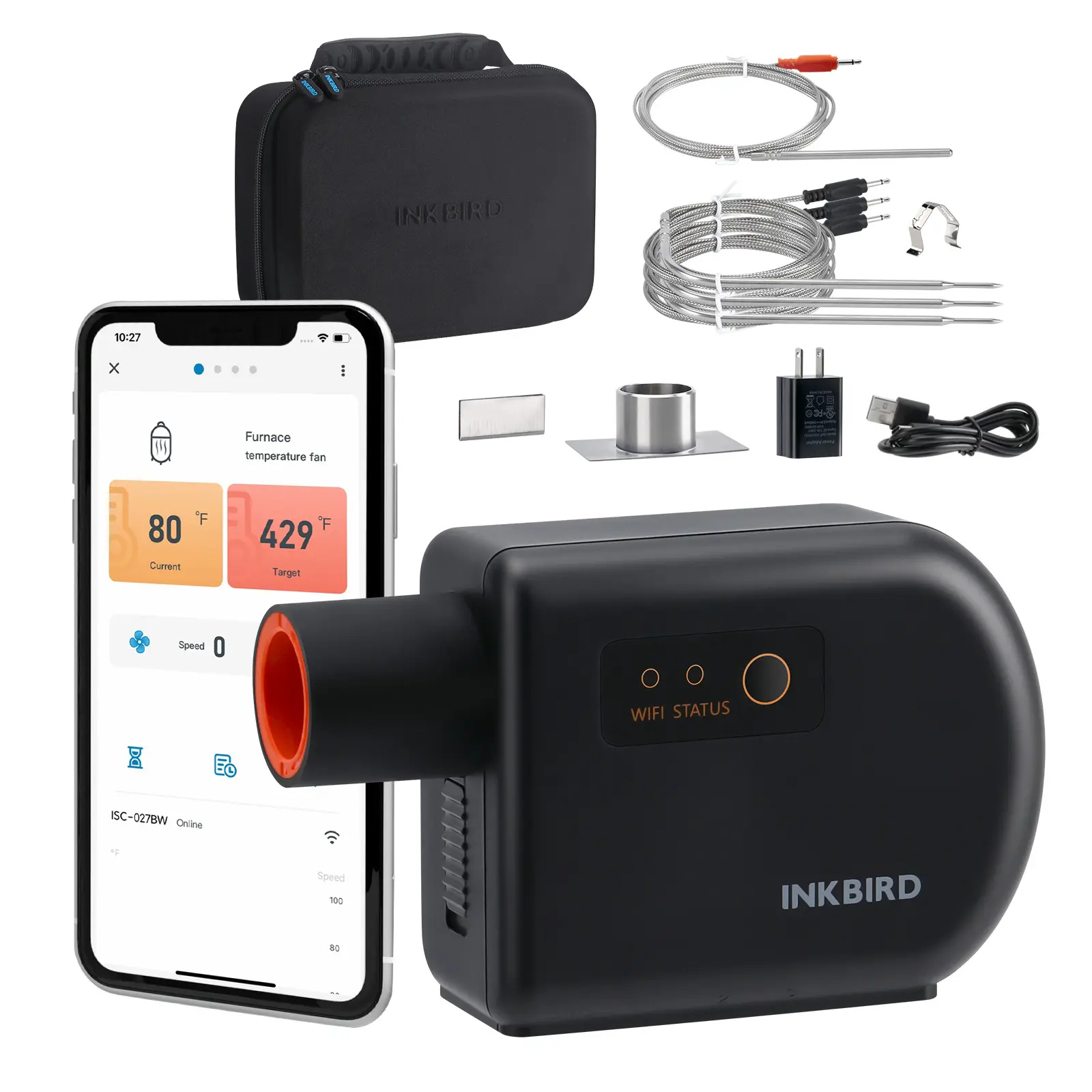 INKBIRD ISC-027BW WiFi Automatic BBQ Temperature Controller Smart Grilling Hub with BBQ Air Blower Wireless Thermometer
