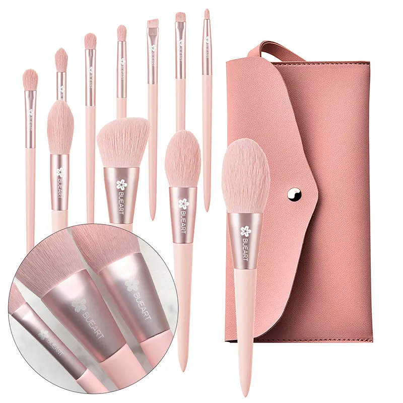 Neues rosa 11 Stück Süßigkeitenhaus Kosmetikpinsel-Set Holzgriff tragbar bequem langlebig Make-up-Pinsel-Set für Mädchen