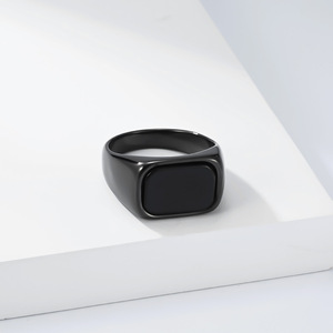 Minimalist Square Black <b>Titanium</b> Steel <b>Ring</b> Geometric Bezel Setting Unisex Everyday Wear - Product Image 3