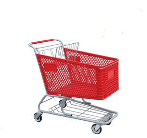 नया डिजाइन शुद्ध प्लास्टिक हैंड पुश शॉपिंग ट्रॉली सुपरमार्केट प्लास्टिक शॉपिंग कार्ट - Product Image 5