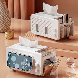 Caja de pañuelos multifuncional con soporte para teléfono y compartimento de almacenamiento para uso en el escritorio de la sala de estar - Product Image 1