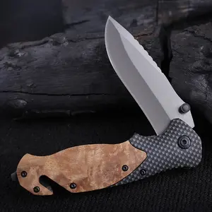 Wooden Handle Outdoor Defense Knife Wilderness Survival Folding Knife Sharp Multifunctional Fruit Knife X50