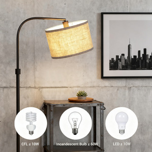 Minimalist Floor <b>Lamp</b> Iron Body Off White Shade Adjustable Height LED Light Source E26 Base For Living Room Bedroom <b>Office</b> - Product Image 3