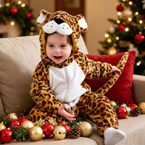 Pyjama en polaire pour bébé motif léopard, tenue de cosplay pour Halloween et carnaval, vêtements de jeu et costumes de scène pour enfants pour l'automne et l'hiver - Product Image 5