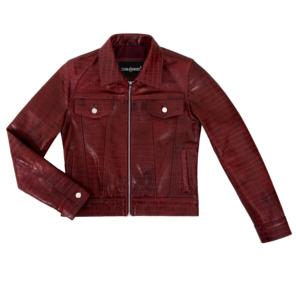 Custom 100% Genuine Dark <b>Red</b> <b>Croc</b> Printed Nappa Leather Women’s Waistcoat Fashion Color Private Label OEM Modern Classic Style - Product Image 1