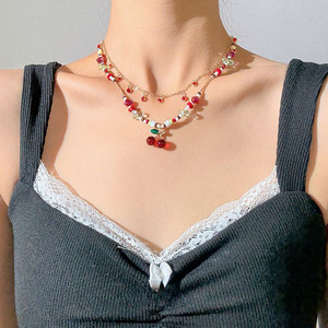 Sweet Red Cherry Pendant Beaded Necklaces for Women Temperament Clavicle <strong>Chain</strong> Jewelry Accessories - Product Image 4