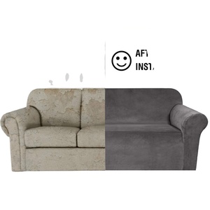 Luxury Velvet Modern Three-seat <b>Sofa</b> Slipcover with Elastic <b>Stretch</b> Customizable Color - Product Image 4