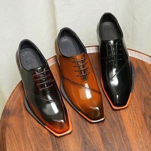 Nouvelles Chaussures Habillées de Luxe pour Hommes en Cuir à Bout Carré, Style Oxford Brillant pour Mariage et Affaires, avec Talon Rehaussant - Product Image 1