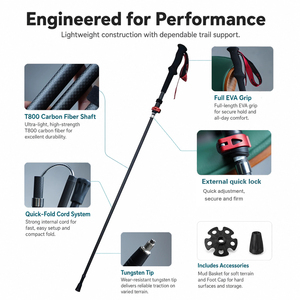 Bastone da Trekking in Fibra di Carbonio 3K Ultraleggero Pieghevole a 5 Sezioni con Impugnatura in EVA per Campeggio e Escursionismo - Product Image 4
