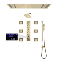 Panneau de douche intelligent de luxe en laiton 36x12 pouces avec lumière LED, haut-parleur Bluetooth, contrôle numérique de la température, vanne à jets pour hôtel et appartement
