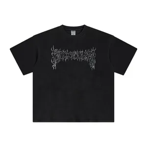 Heavyweight Cotton With Logo Men Women Distressed T-shirt Tshirt Dtg Print Oversize Black Custom Vintage Acid Wash T Shirt