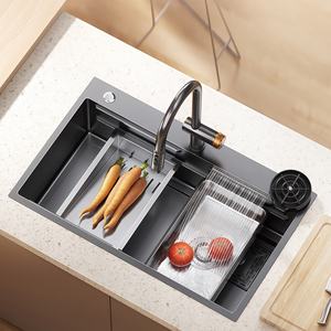 Évier de cuisine en acier inoxydable 304 Nano avec sortie cascade, grand bac unique pour le lavage des légumes et de la vaisselle - Product Image 1