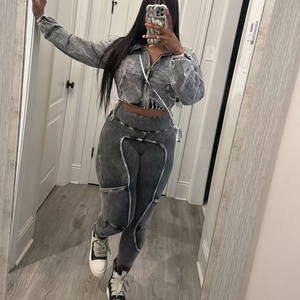 Vivibloook Z1207ST03 invierno manga larga algodón ácido Crop chaqueta pantalones largos señora Vintage dos piezas Jogger conjunto mujeres trajes - Product Image 4