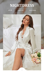 Nouvelle Robe de <span class=keywords><strong>Nuit</strong></span> <span class=keywords><strong>Longue</strong></span> en Soie Confortable pour <span class=keywords><strong>Femme</strong></span> 2026 ODM avec Dentelle et Ceinture, Respirante et Tissée, Idéale Printemps-Été-Automne - Product Image 2