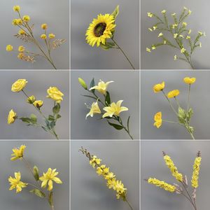 Bouquet artificiel de mariage fait à la main en <span class=keywords><strong>jaune</strong></span> vif pour décoration de banquet et arrangement de salle Fleurs de mariage - Product Image 5