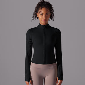 Vestes de sport respirantes de haute qualité pour femmes, coupe ajustée, fermeture éclair intégrale, solides, pour la course à pied en plein air, avec poche, hauts de yoga, entraînement, quatre directions - Product Image 4
