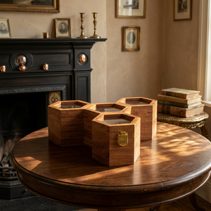 Ensemble de boîtes de rangement hexagonales en bois, faites à la main, polies, décoration de table, décoration moderne pour la maison - Product Image 1