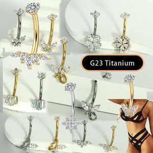 Gioielli per il Corpo in Titanio G23 per Matrimoni e Fidanzamenti, <span class=keywords><strong>Piercing</strong></span> all'<span class=keywords><strong>Ombelico</strong></span> con Zirconi Incastonati e Placcatura in <span class=keywords><strong>Oro</strong></span>, Regalo per le Vacanze - Product Image 1