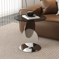 Table d'appoint ronde en verre au design moderne, avec structure en acier inoxydable, table d'appoint incurvée créative pour la décoration de la maison