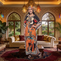 Abaya Maxi Modeste en Polyester Fait Main pour Femme, Élégante et Décontractée, Imprimé Floral, Respirante, Style Musulman, Idéale Automne-Été