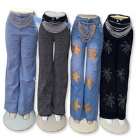 Jean en denim décontracté pour femme, coupe ample, jambe large, taille mi-haute, longueur intégrale, vente en gros, styles variés, référence uniquement