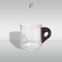 Tasses à café, thé et jus en verre borosilicate personnalisées, écologiques, avec poignée en bois, pour restaurants