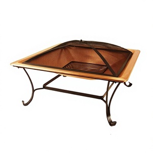 Foyer carré en cuivre avec support en fer noir, 2 pièces - Product Image 1